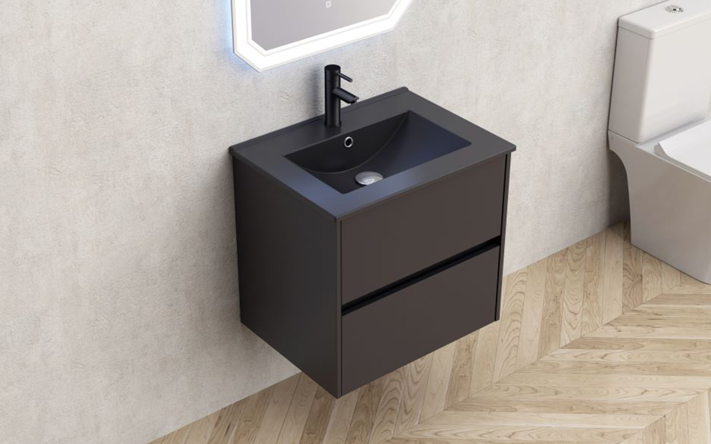 PVC bathroom cabinet with sink ICP5955MB Blake, black matt  1